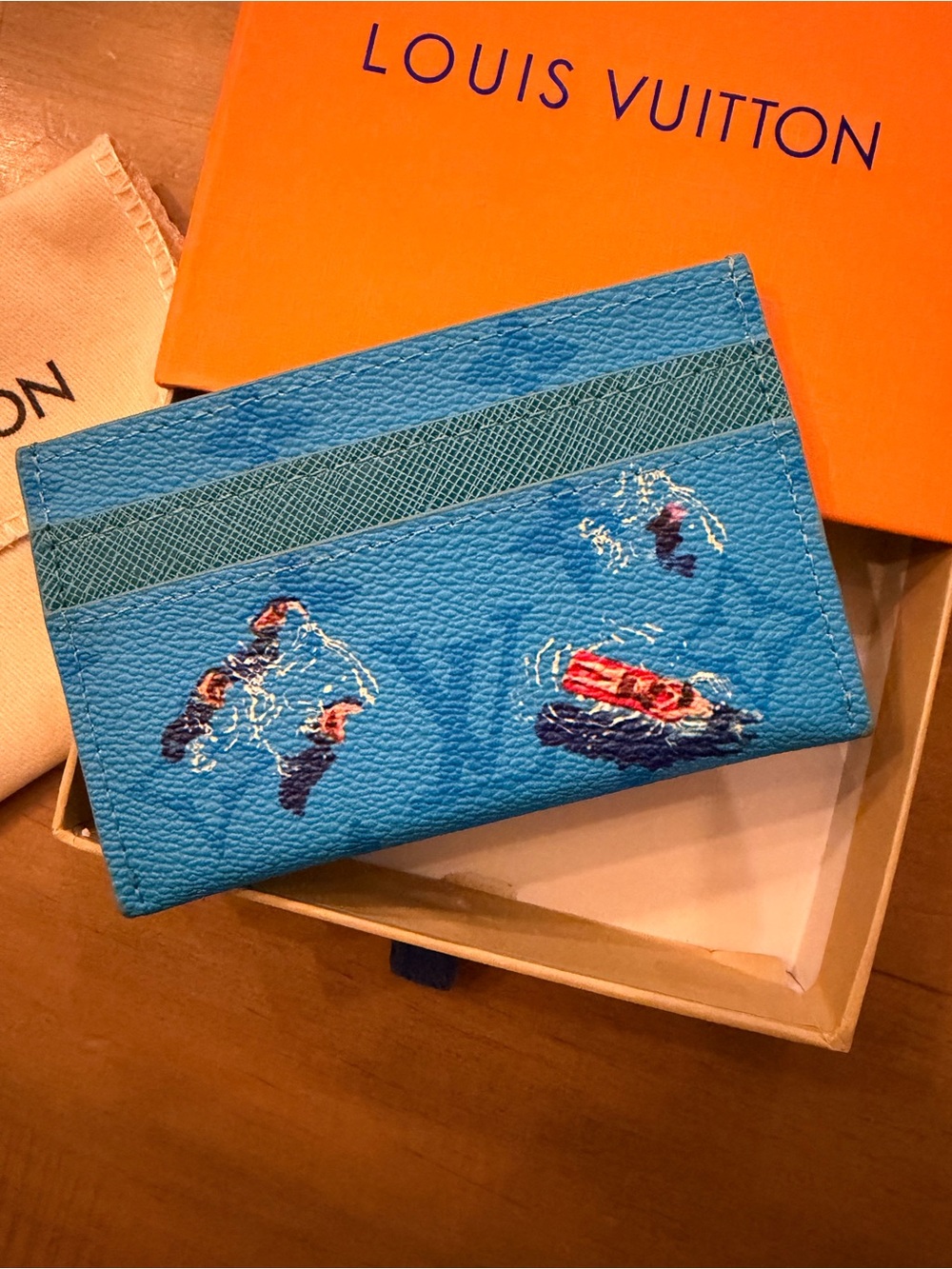 Louis Vuitton Bright Blue Monogram Card Holder with Racing Print - Picture 4 of 5
